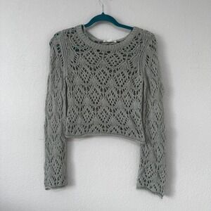 Aeropostale Sage Green Crochet Lace Knit Cropped Sweater Womens Size Small